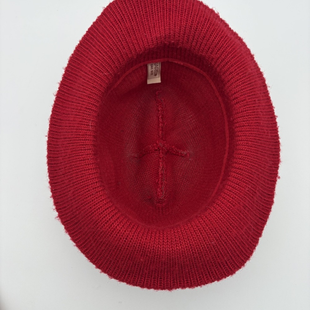 Vintage Aris Hat Womens One Size Red Knit Fedora Stretch Made USA Winter - Picture 3 of 5